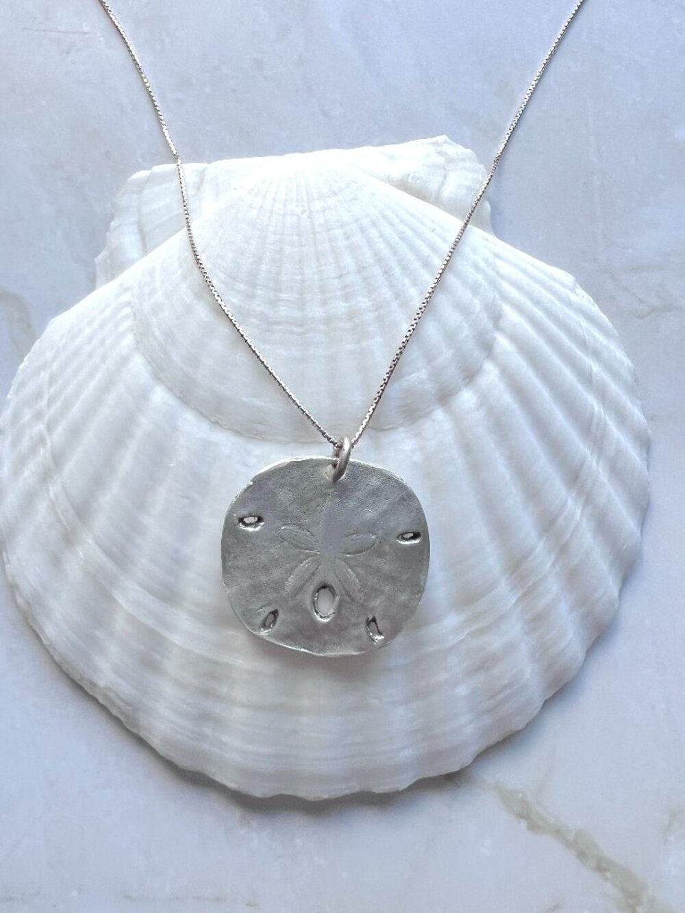 Fine Silver Sand Dollar Pendant, Patina Charm, Beach Necklace Ocean Gifts
